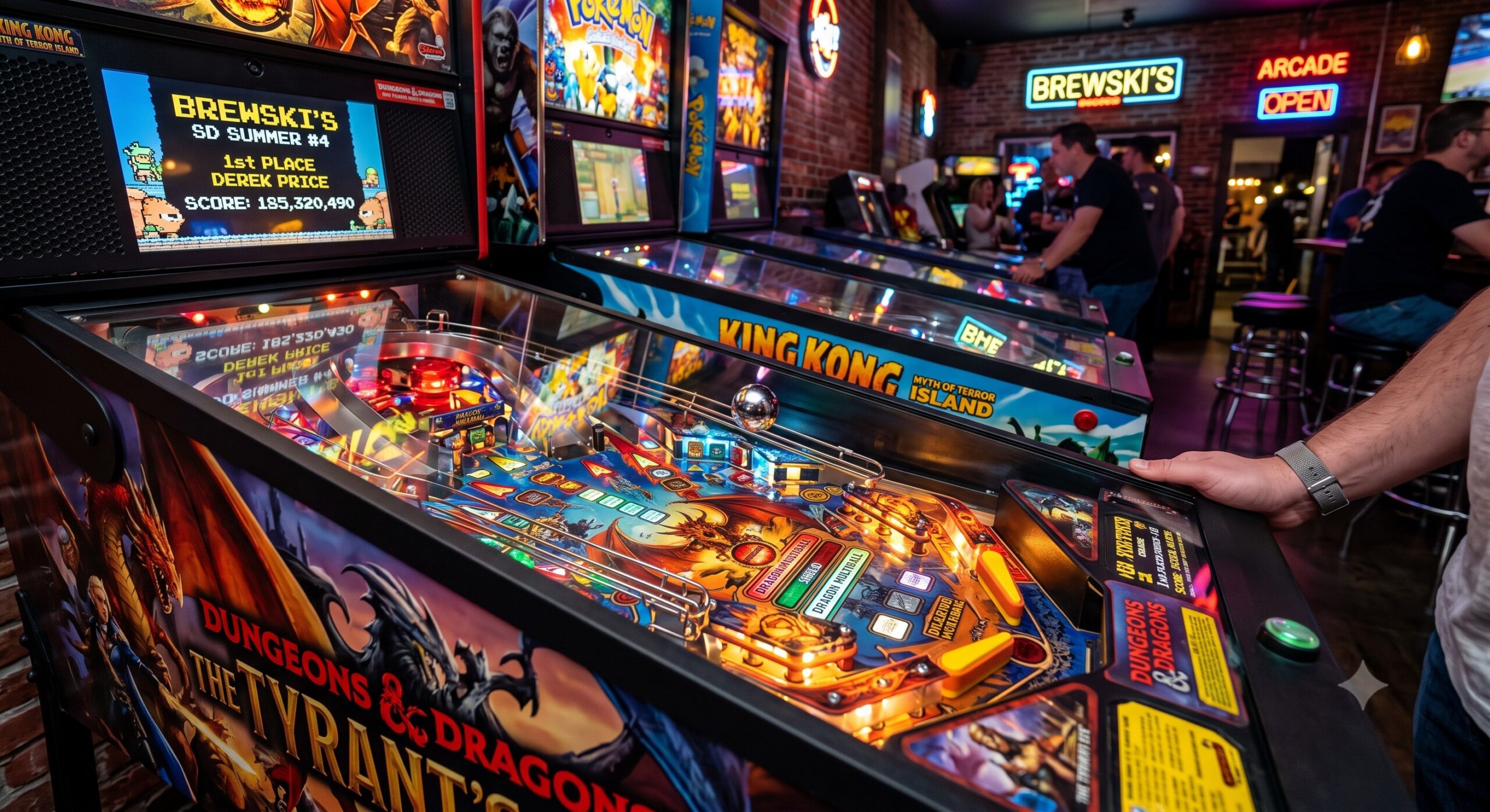 Pinball machines at a barcade