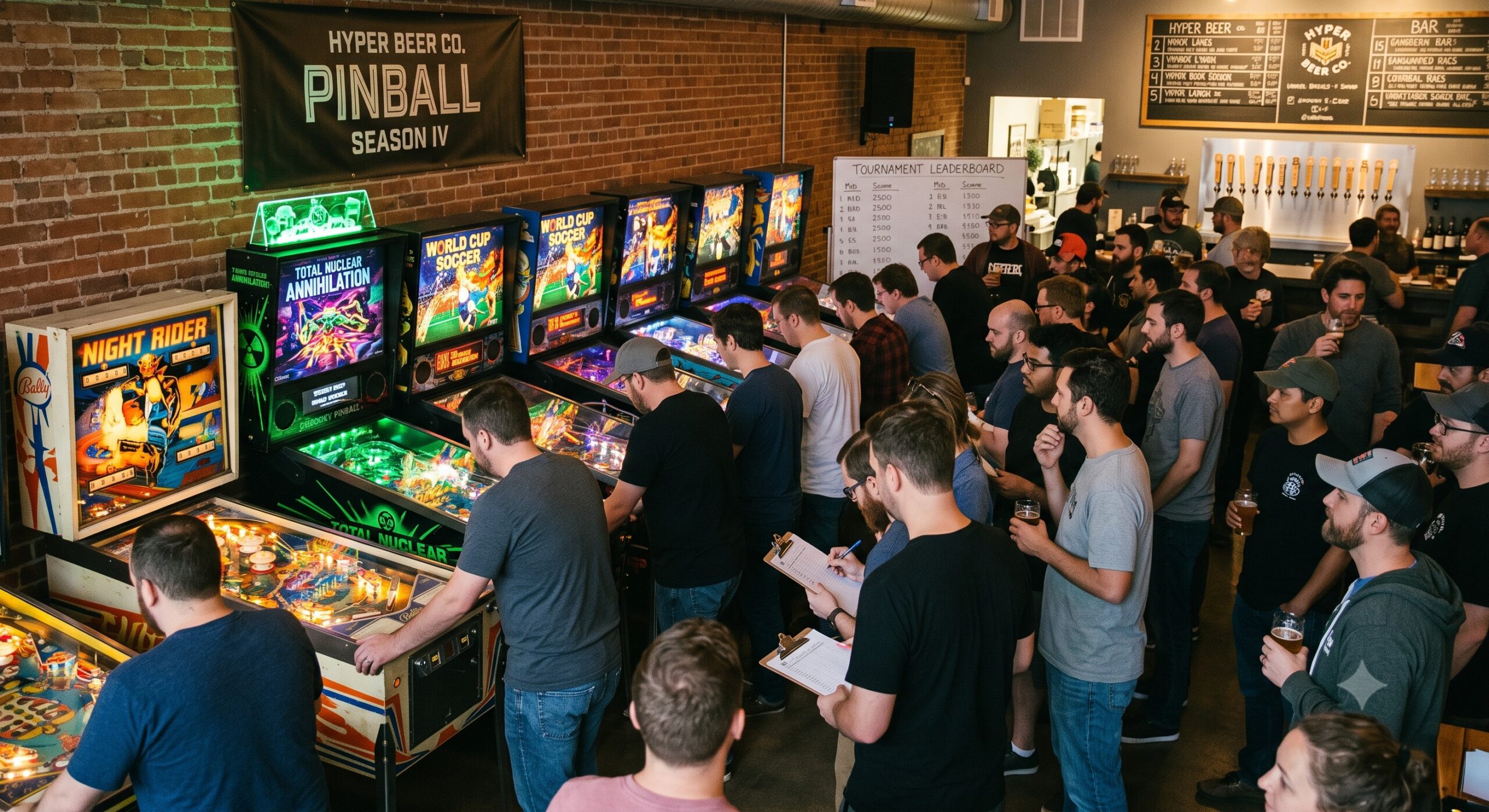 Crowd around pinball tournament competitors