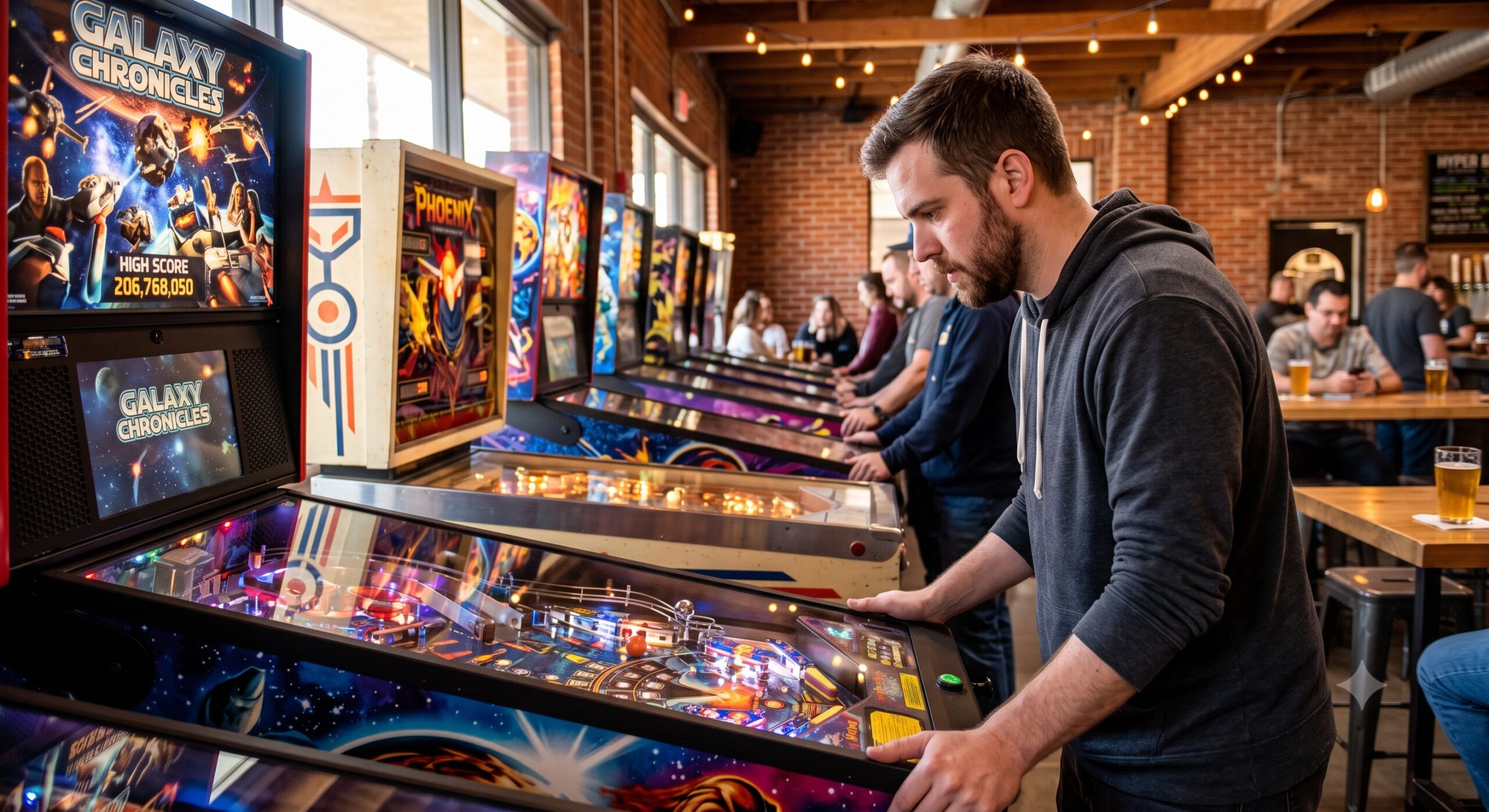 pinball player competing on a machine.